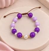 Juego De Collar Y Pulsera Bolas Chicle Morado Con Blanco — Dije Estrella