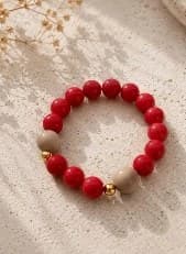 Juego De Collar Bola Chicle Rojo C/Balines Dorado — Dije de Sol Grande