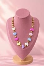 Collar De Corazones Acrilicos De Colores Tornasol